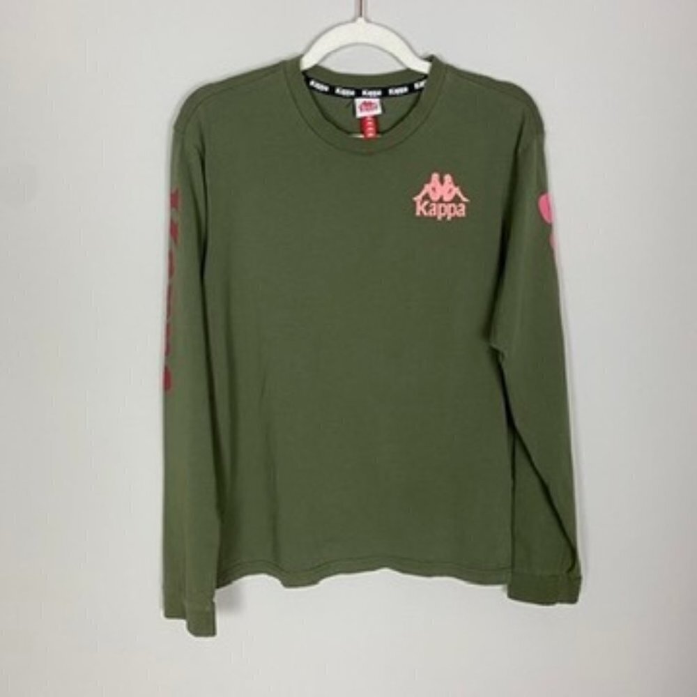 Kappa Long Sleeve Shirt Womens Large Green Spell Out Graphic Casual Lounge